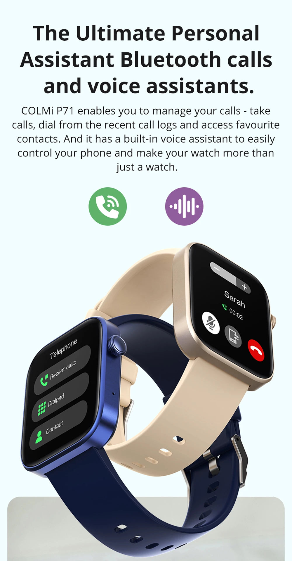 COLMI P71 Sprachanrufe Smartwatch Männer Gesundheitsüberwachung IP68 Wasserdicht Intelligente Benachrichtigungen Sprachassistent Smart Watch Frauen