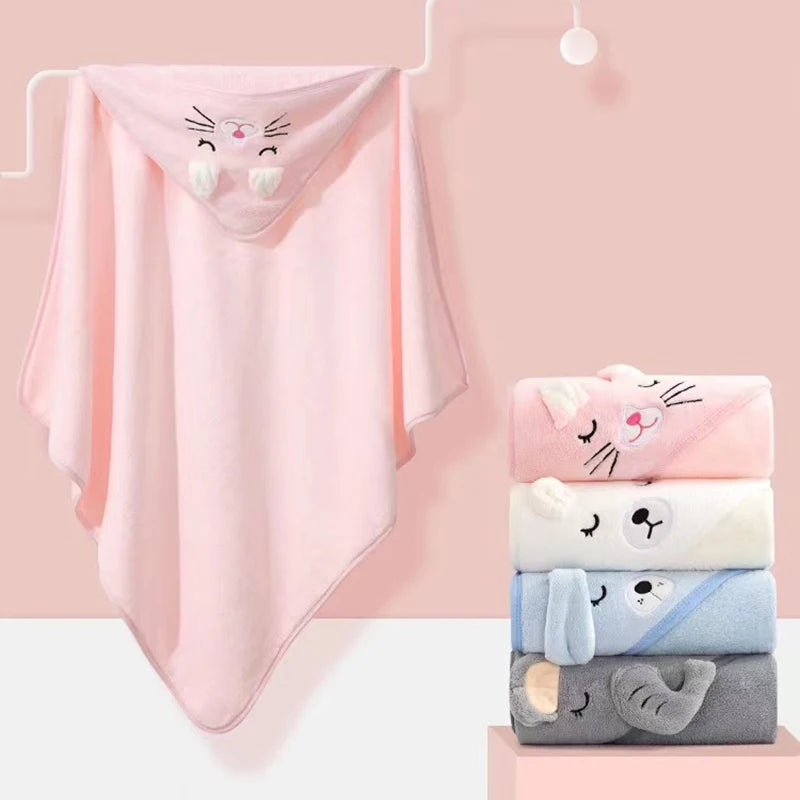 Toddler Bathrobe Infant Bath Towel Boy Girl Blankets Swaddle With Hood Cartoon Coral Fleece Towel Blanket Newborn Kids Bedding