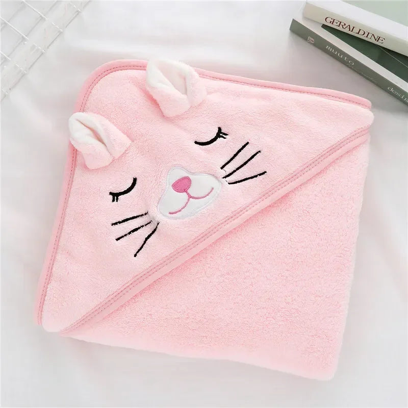 Baby Bathrobe Infant Bath Towel Boy Girl Blankets Swaddle with Hood Cartoon Coral Fleece Towel Blanket Newborn Kids Bedding