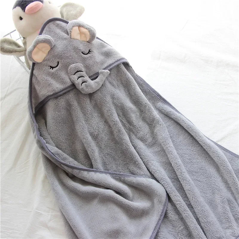 Baby Bathrobe Infant Bath Towel Boy Girl Blankets Swaddle with Hood Cartoon Coral Fleece Towel Blanket Newborn Kids Bedding