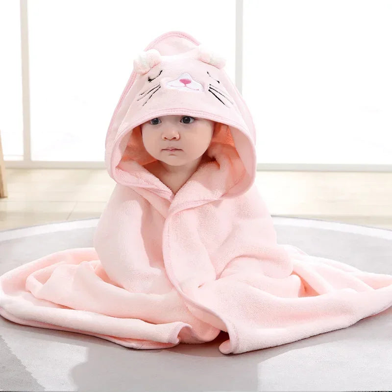 Baby Bathrobe Infant Bath Towel Boy Girl Blankets Swaddle with Hood Cartoon Coral Fleece Towel Blanket Newborn Kids Bedding