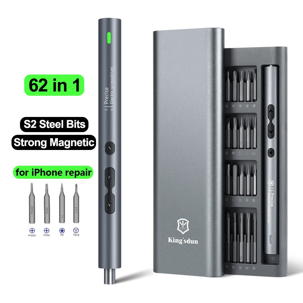 62/6 in 1 Elektro-Schraubendreher-Set, Präzisionsgriff, tragbare Elektrowerkzeug-Kits, kabellos, kleine Bits für die Reparatur von Telefonuhren